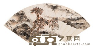 胡佩衡 1943年作 秋溪晚照 扇面镜心 18X51cm